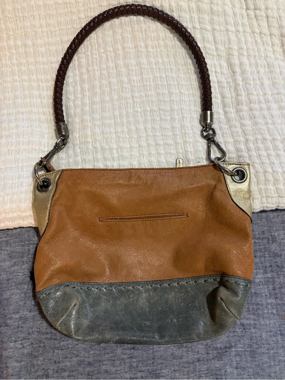 The Sak Brown & Gray Two-Tone Leather Shoulder Bag
